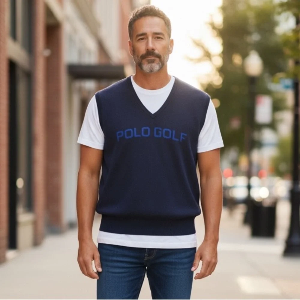 TS424 Mens Vintage Polo Ralph Lauren Designer Golf Sleeveless Sweater Vest XL